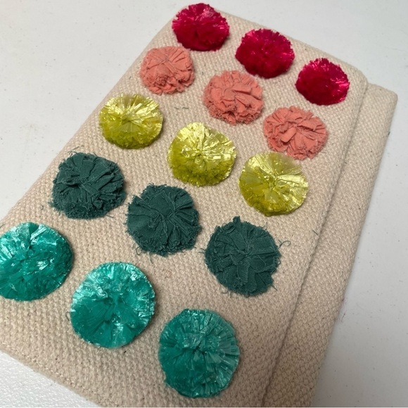 Stella and Dot St. Barth's Linen Multi Color Pom Pom Clutch - Picture 3 of 6